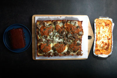 High angle view of meal served on table