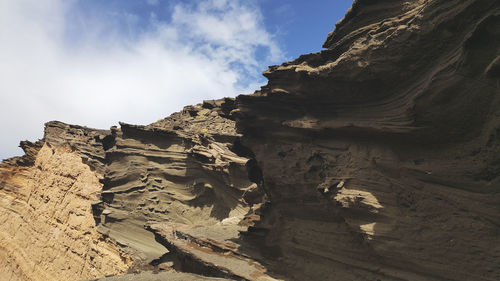 Low angle view of rock formations against sky