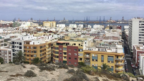 High angle view of buildings in city