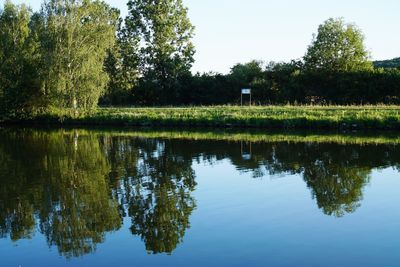Reflection of trees in lake against sky