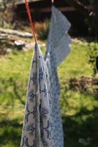 Close-up of laundry hanging to dry in garden