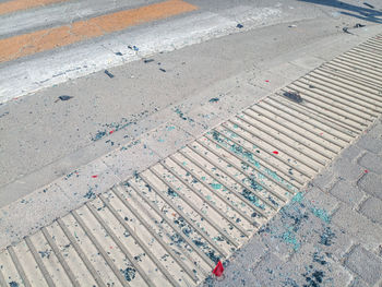 High angle view of text on street in city