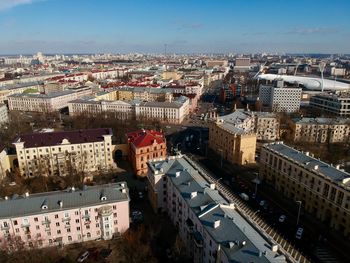 High angle view of cityscape against sky