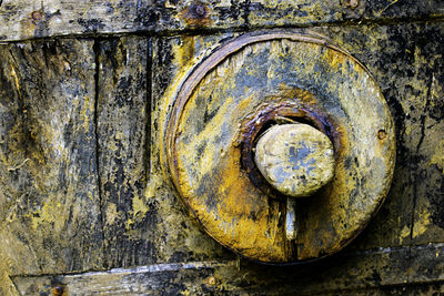 Close-up of old rusty metal door