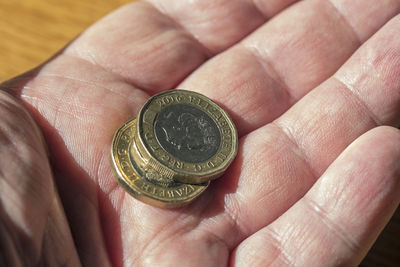 Close-up of hand holding coins