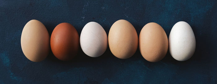 High angle view of eggs on table