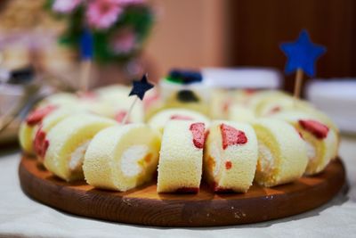 Close-up of cake in plate on table