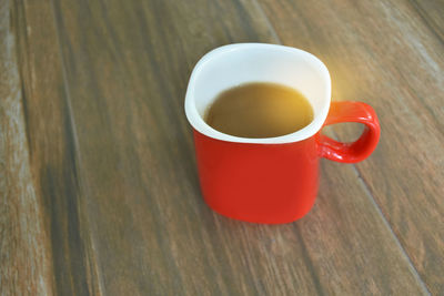 High angle view of tea cup on table