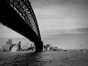 Bridge over river against cloudy sky