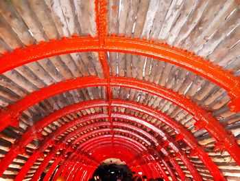 Close-up view of red built structure