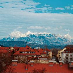Scenic view of snowcapped mountains against sky