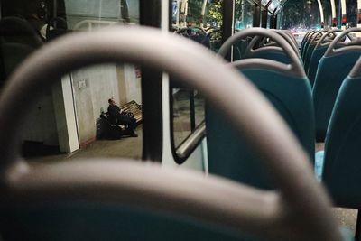 Close-up of bicycle in train