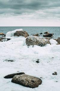 Scenic view of sea against sky during winter