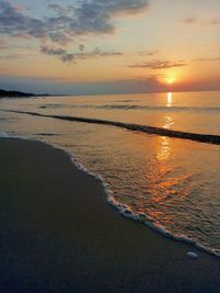 Scenic view of sea against sky during sunset