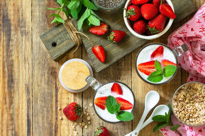 High angle view of breakfast on table