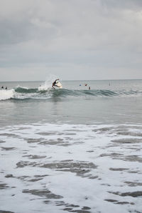 Silhouette person surfing in the sea