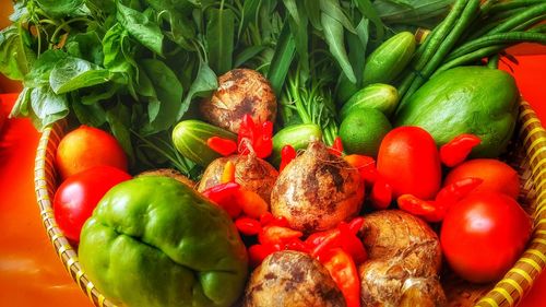 Fresh fruits and vegetables for sale at market stall