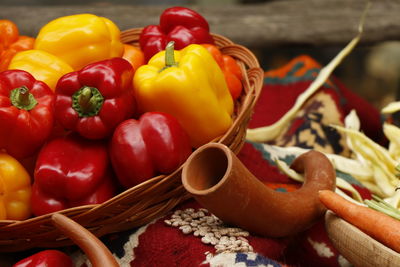 Close-up of multi colored bell peppers