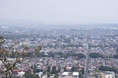 High angle view of townscape against clear sky