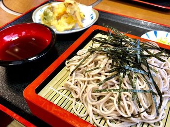 Close-up of food served on table