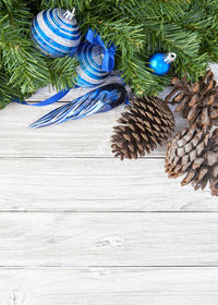 Directly above shot of christmas decorations on table