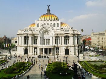 High angle view of tourists at palacio de bellas artes