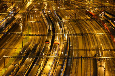 High angle view of illuminated lighting equipment at night