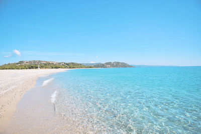 Scenic view of sea against clear blue sky