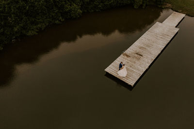 High angle view of boat in lake