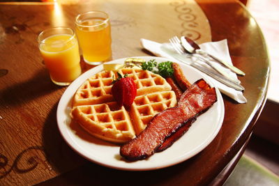 Close-up of waffles in plate