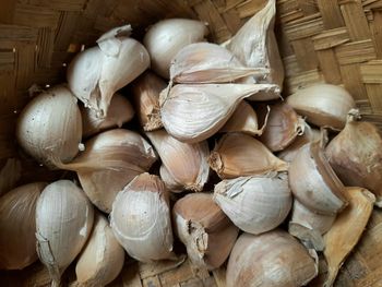 High angle view of eggs in basket