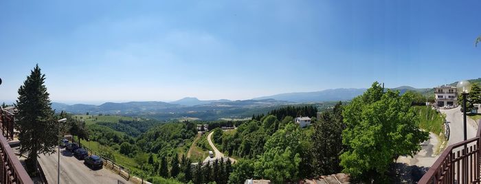 High angle view of trees on landscape against clear sky