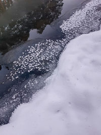 High angle view of snow on beach