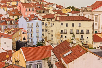 High angle view of buildings in town