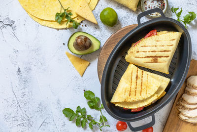 High angle view of food on table