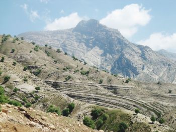 High angle view of mountains against sky