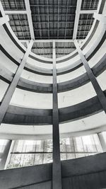 Low angle view of  spiral ramp in car park building
