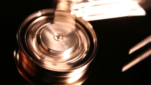 High angle view of wine glasses on black background