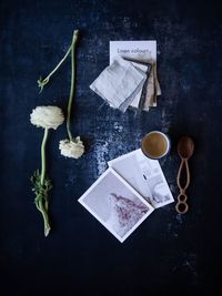 High angle view of coffee on table