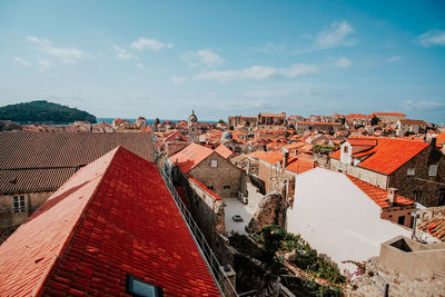 High angle view of townscape against sky