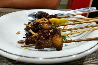 Close-up of food in plate on table