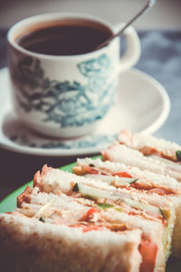 Close-up of breakfast served on table