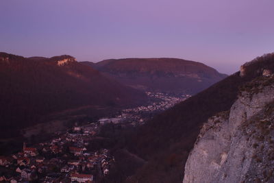 High angle shot of townscape against clear sky