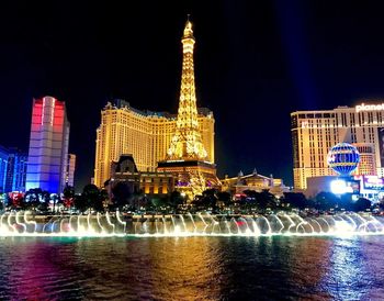 Illuminated buildings at night