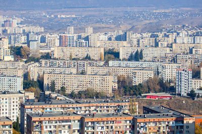 High angle view of buildings in city