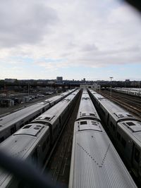 High angle view of train against sky