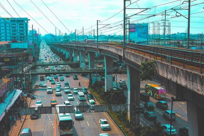 High angle view of traffic on road in city