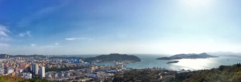 High angle view of city at waterfront