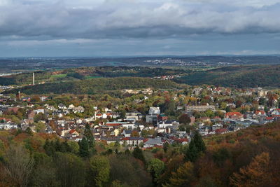 High angle view of townscape against sky