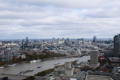 High angle view of buildings against sky in city